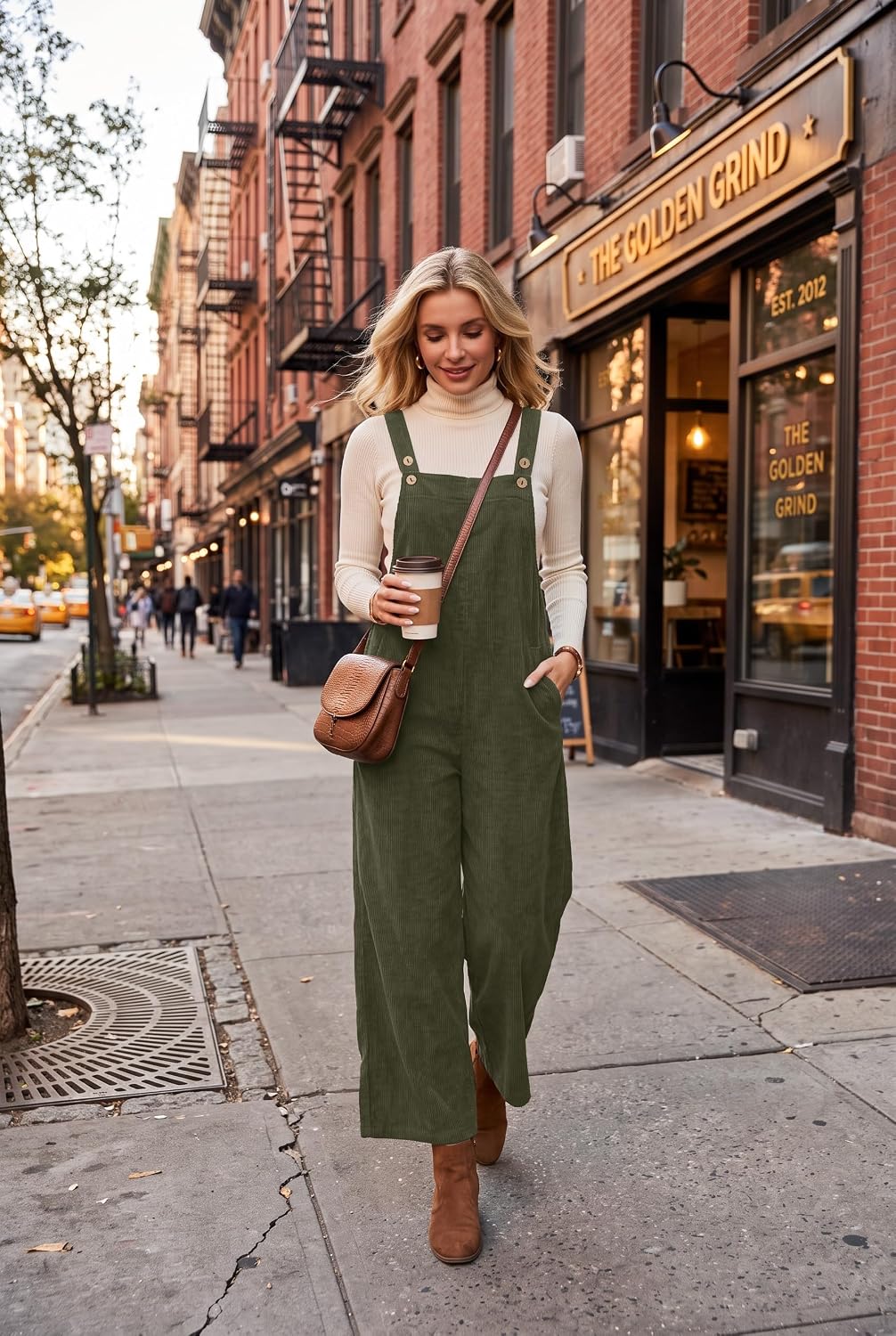 Corduroy Jumpsuits for Women Casual Wide Leg Rompers Fall