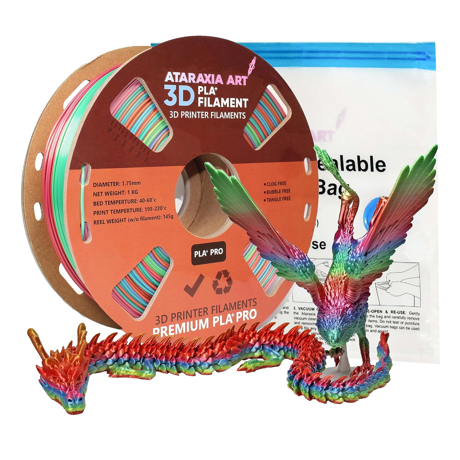Silk Rainbow Shiny Fast Multicolor Change PLA Filament 1.75mm, Quick Random Color Change Material 3D Printing