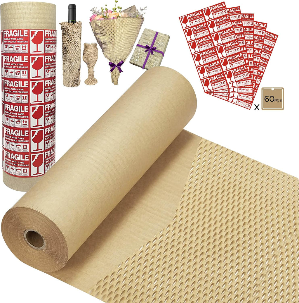 Honeycomb Packing Paper Wrap 15"x250', Substitute Alternative Bubble Wrap | Eco-Friendly Recyclable Moving Supplies