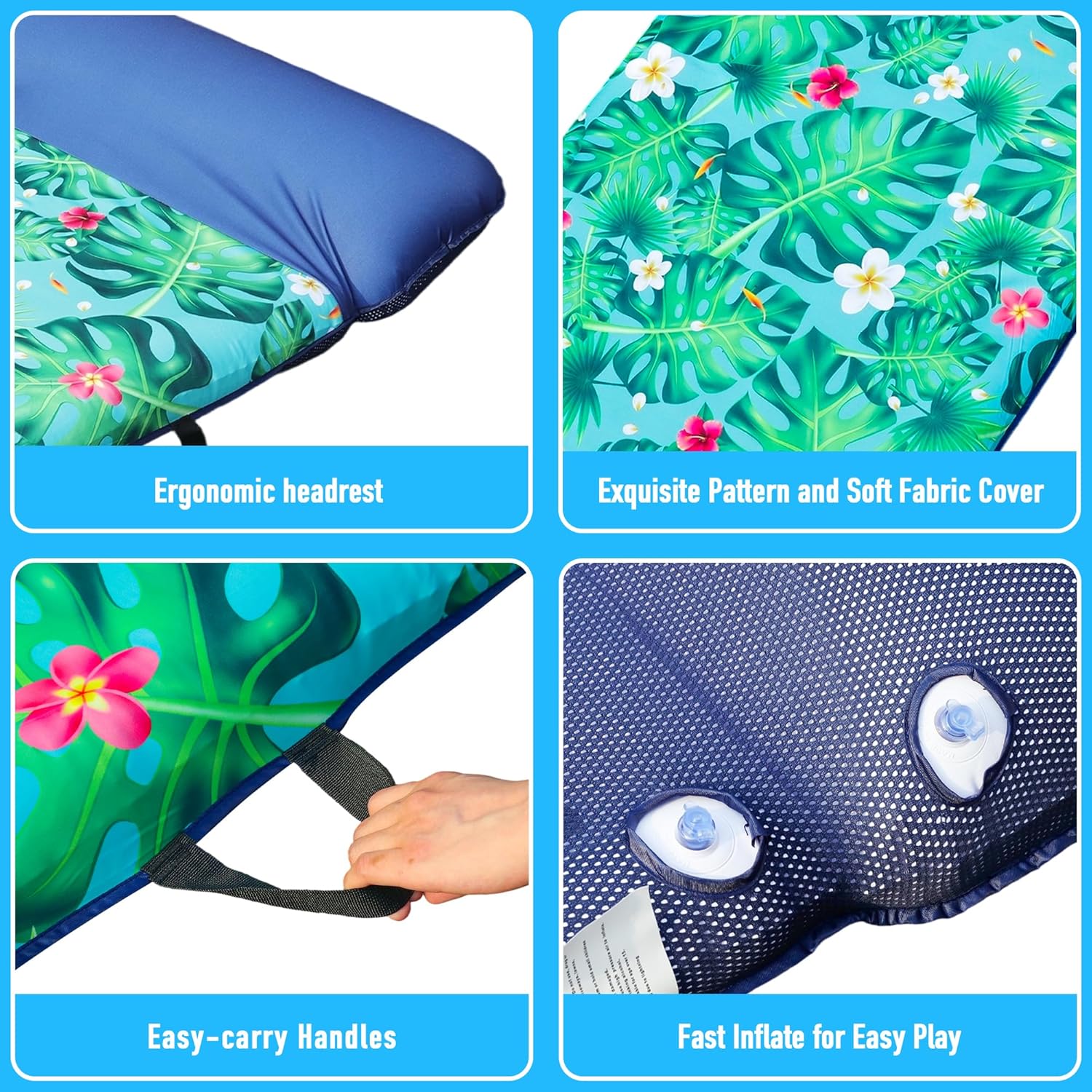 Oversized Pool Floats for Adults - 72" X 38" Extra Large Fabric Covered Inflatable Pool Lounger with Headrest, Pool