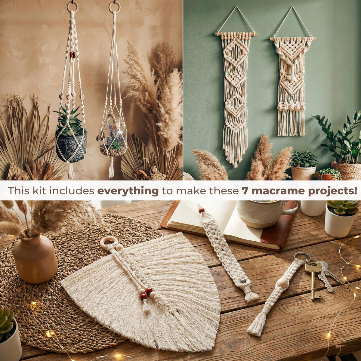 Macrame Kits for Adults Beginners with 126 Macrame Supplies and 7 Projects E-Book: DIY Macrame Kit with 165 Yards