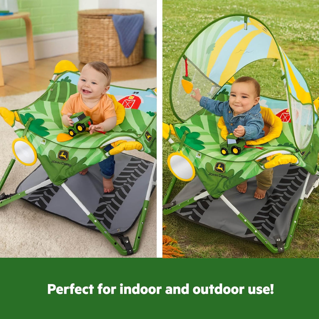 John Deere Pop 'N Jump Portable Baby Jumper, Foldable Indoor/Outdoor Baby Jumper with Sensory Activities, Ages 6–12