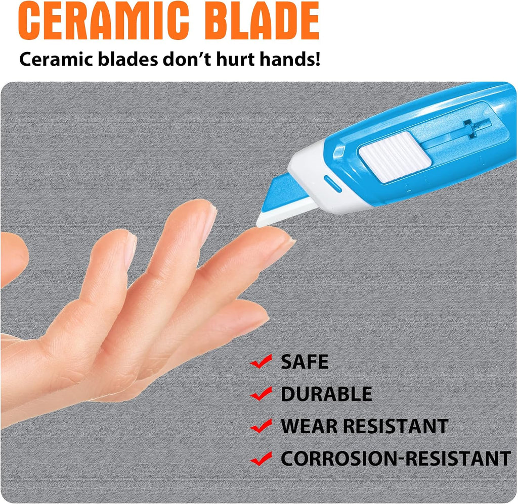 Ceramic Safety Box Cutter, Handy Pocket Knife, Mini Magnetic Carton and Package Opener with Safety Lock, 4-pack