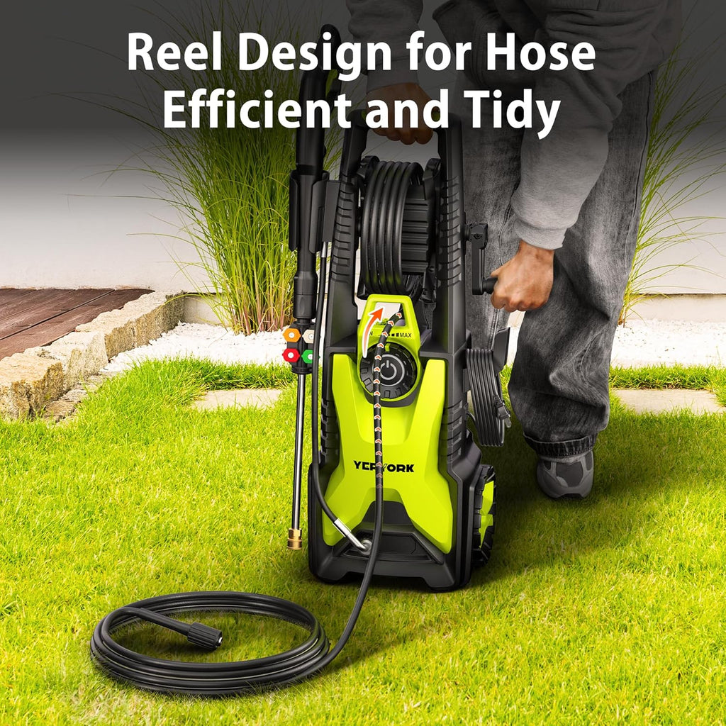 Adjustable 5000 PSI Pressure Washer,2.5 Max GPM Power Washer with 33 FT Retractable Hose Reel, Stainless Steel Lance