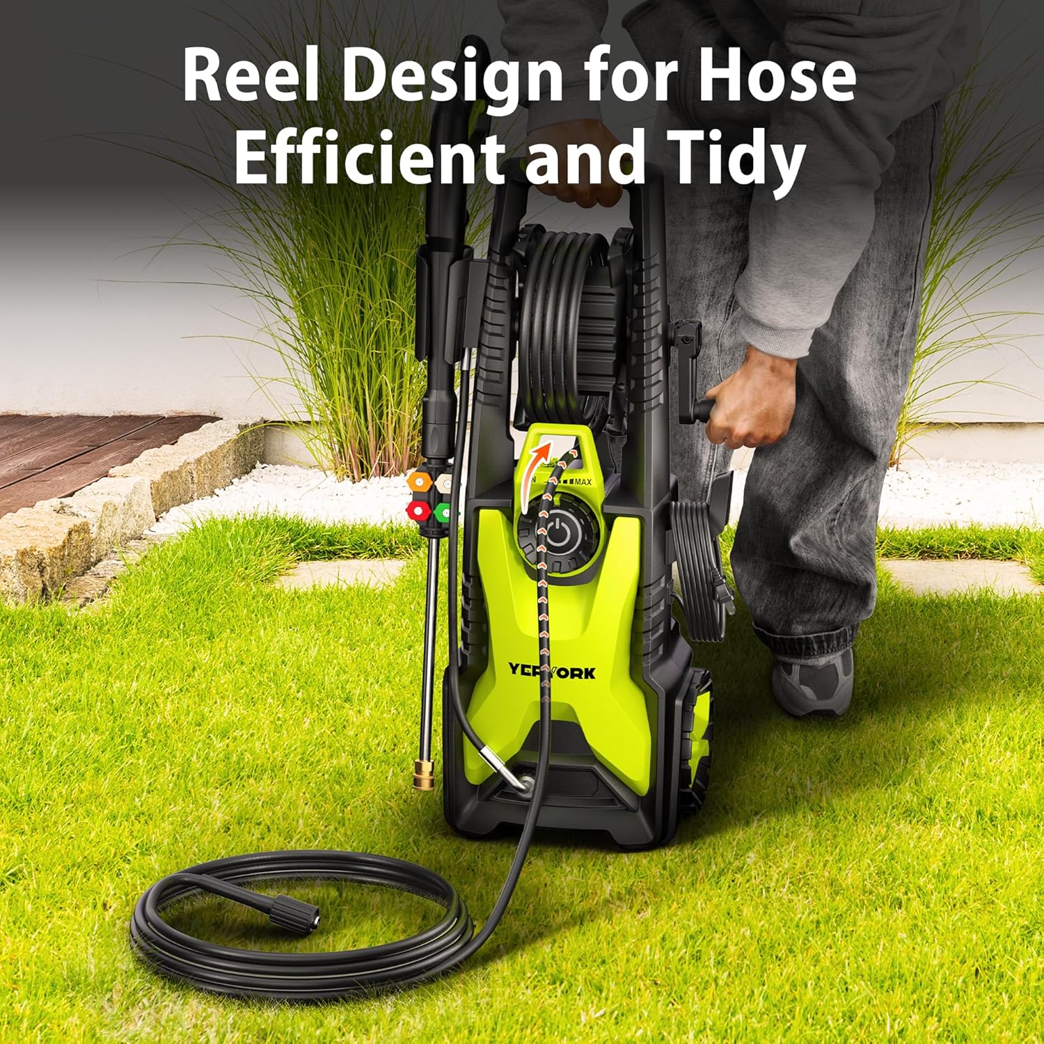 Adjustable 5000 PSI Pressure Washer,2.5 Max GPM Power Washer with 33 FT Retractable Hose Reel, Stainless Steel Lance
