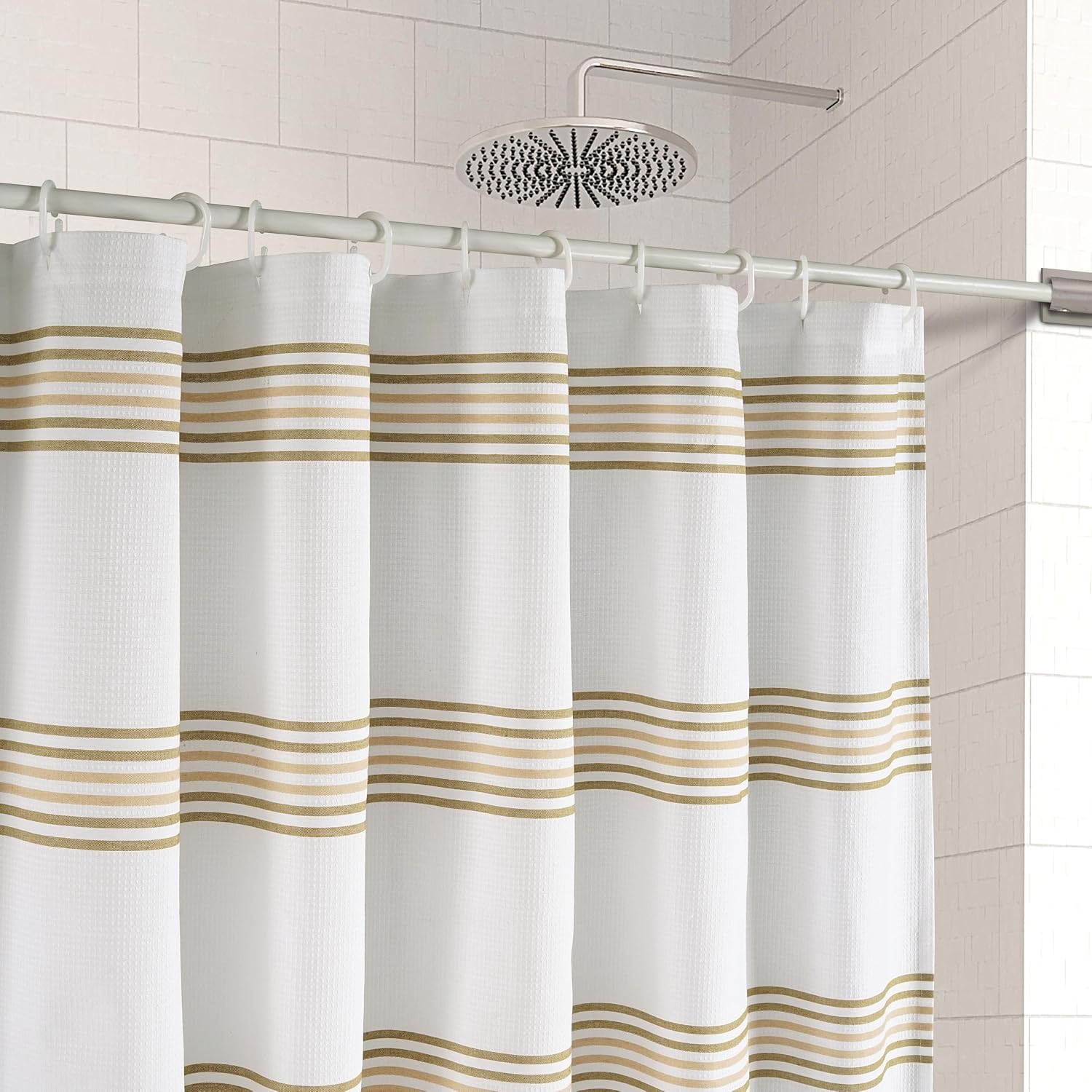 Waterproof Shower Curtain - 72W x 72H - 2 in 1 Fabric Design with Built in Laminated Inner Layer - No Liner Needed