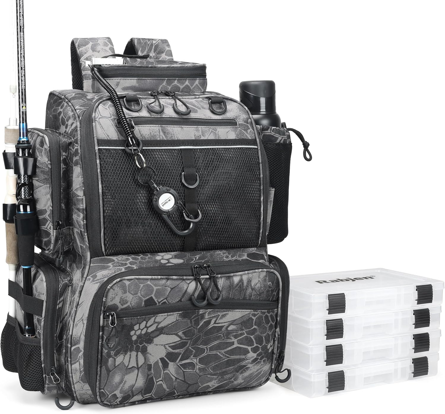 Fishing Tackle Backpack with Rod Holders, Bottle Holder, Storage Bag Store Fishing Gear