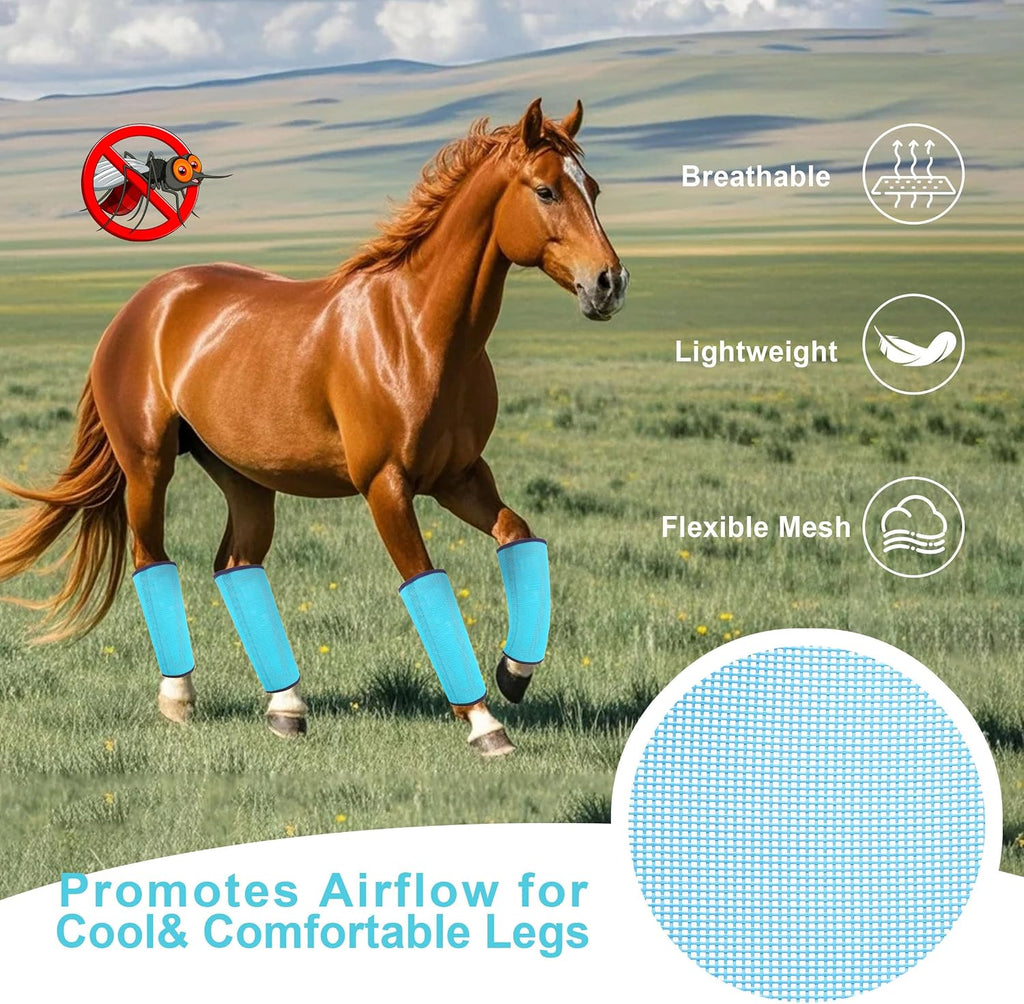 Horse Fly Boots 4 Pack | Breathable Mesh Horse Leg Protection for Pasture Turnout | Reduce Stomping, Hoof Damage &