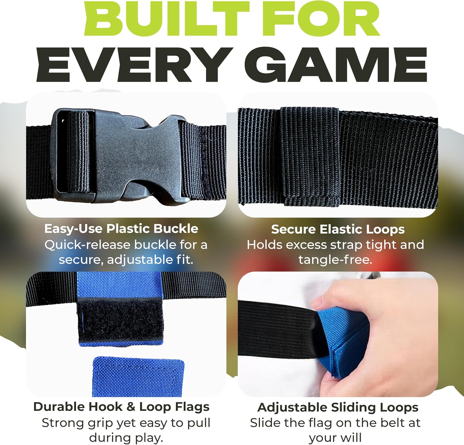 Flag Football Belts Set for 14 Players – 28 Durable Red & Blue Flags with 4 Extra Flags, Adjustable Belts & Carry Bag