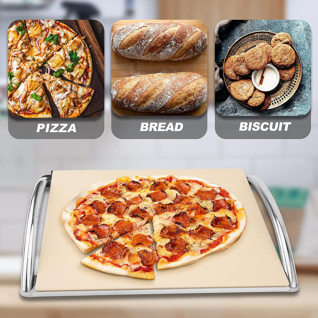16" Cordierite Pizza Stone with Removable Stainless Steel Rack