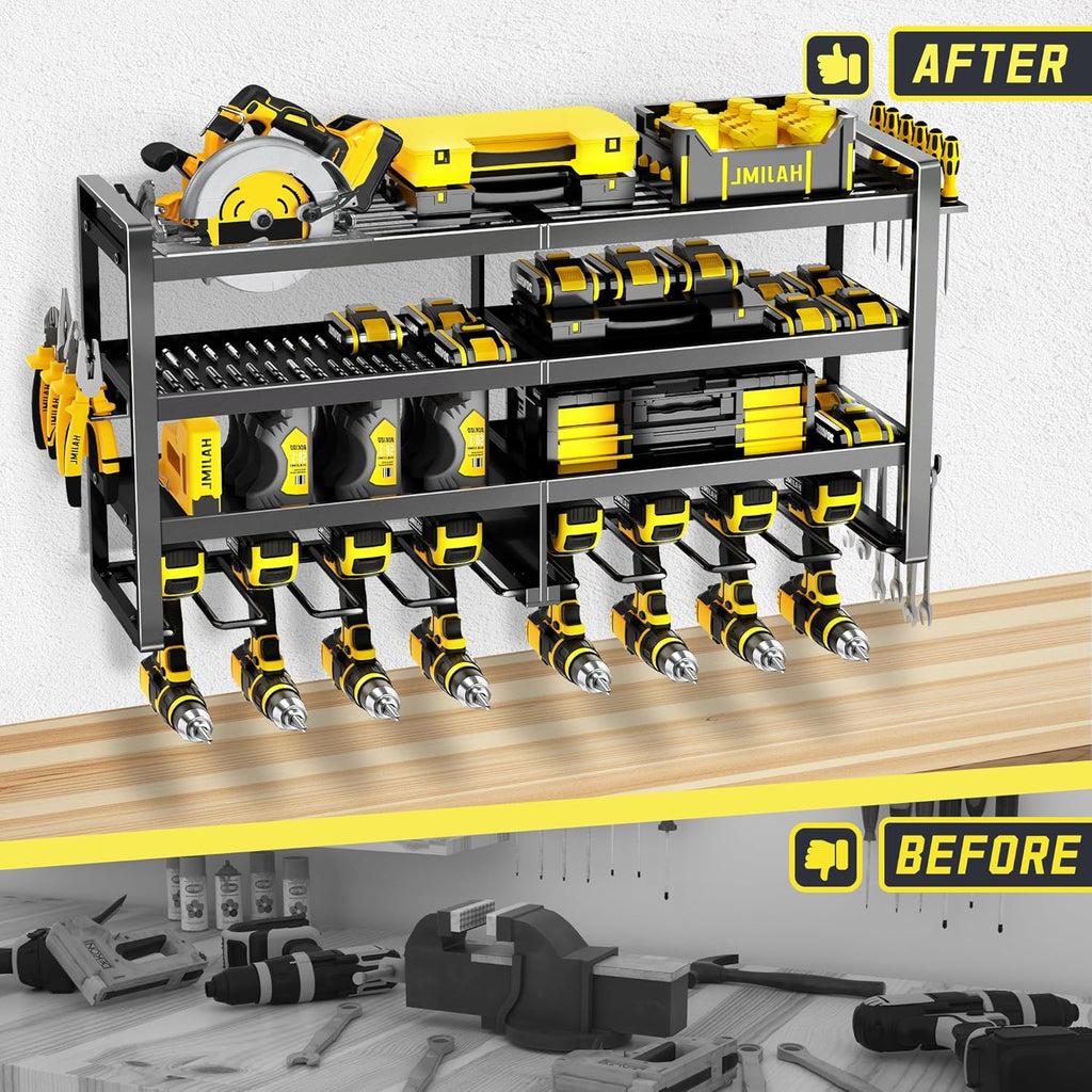 Power Tool Organizer Wall Mount,4 Layers Heavy Duty Storage Rack with 8 Drill Holder, Easy Installation, Tool