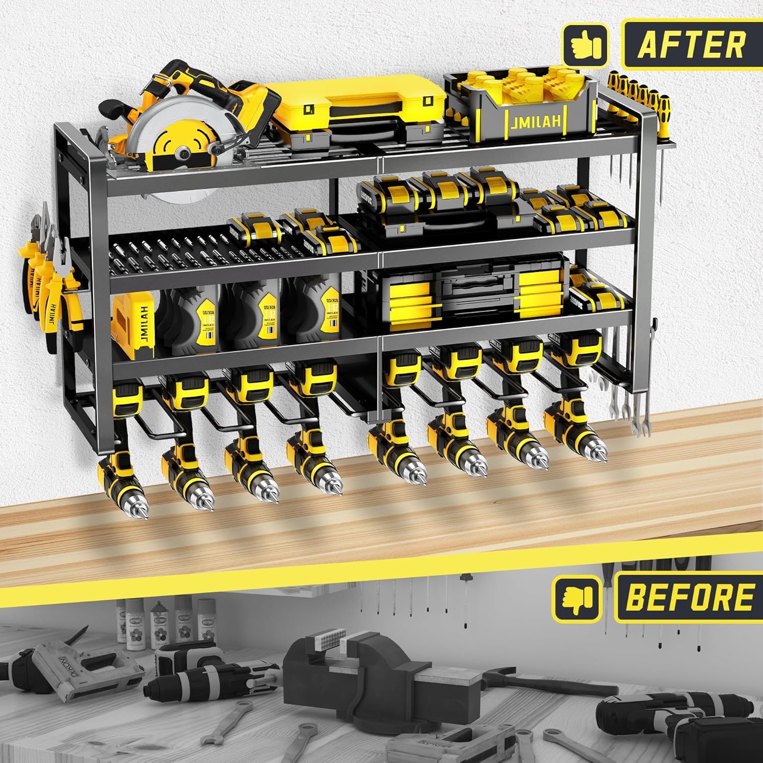 Power Tool Organizer Wall Mount,4 Layers Heavy Duty Storage Rack with 8 Drill Holder, Easy Installation, Tool