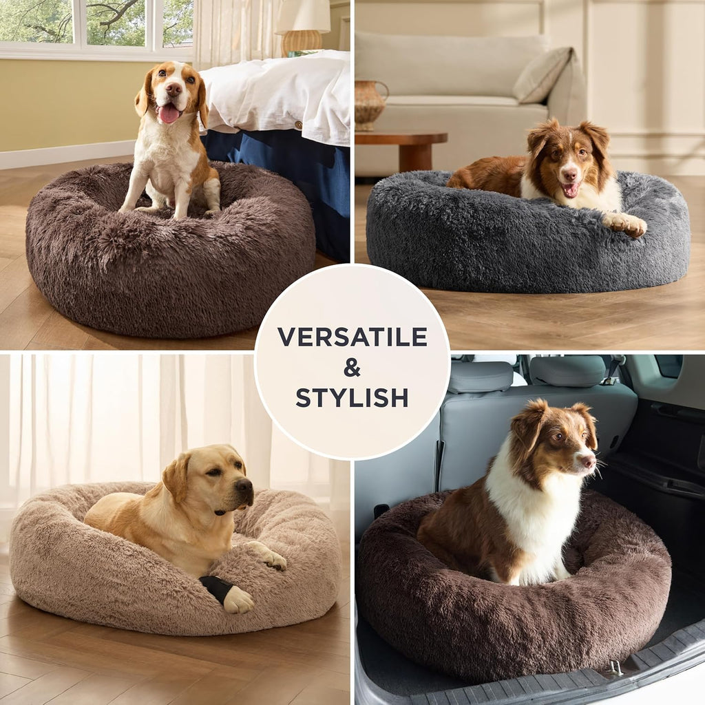 SupportMax Calming Dog Beds Large Sized Dog - 36in Donut Washable Large Pet Bed,Anti-Slip ＆Removable Cover,420GSM