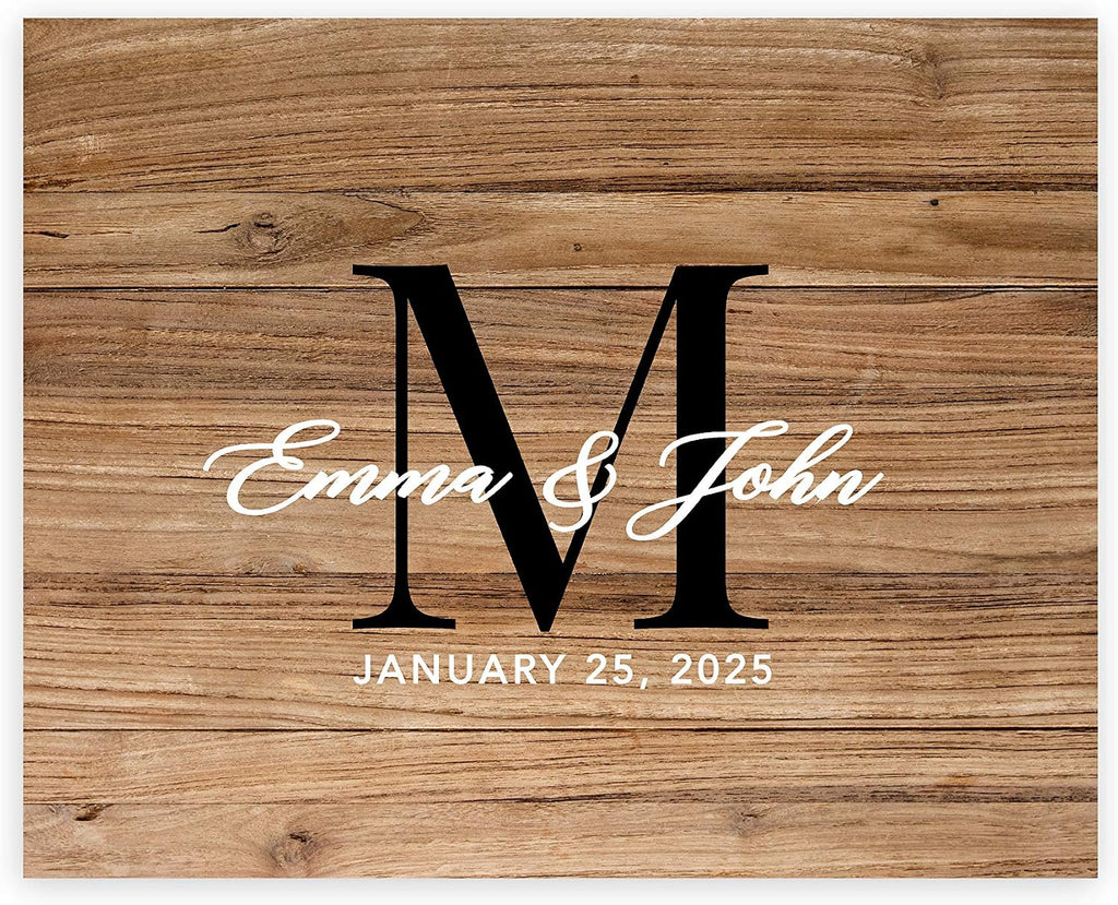 Custom Large Canvas Wedding Guest Book Alternative, 16 x 20 Inches, Rustic Wood Monogram Horizontal Personalized Sign