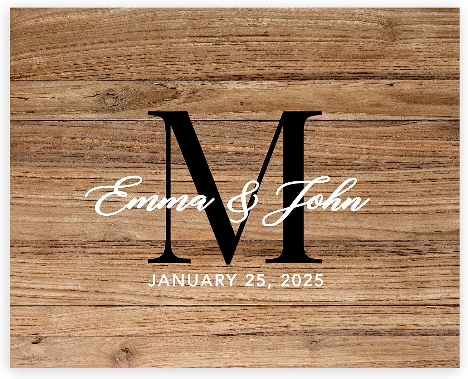 Custom Large Canvas Wedding Guest Book Alternative, 16 x 20 Inches, Rustic Wood Monogram Horizontal Personalized Sign