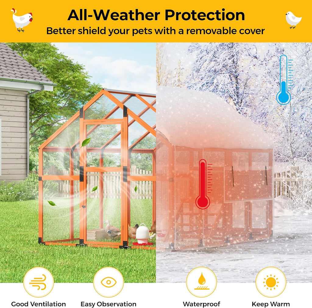 Chicken Coop with Full Waterproof Cover 9' Extra Large House,Orange