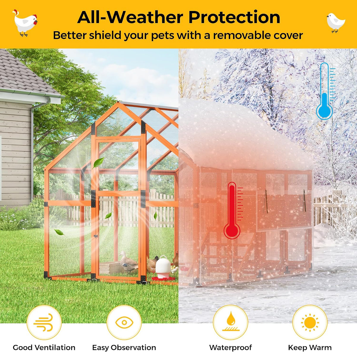 Chicken Coop with Full Waterproof Cover 9' Extra Large House,Orange