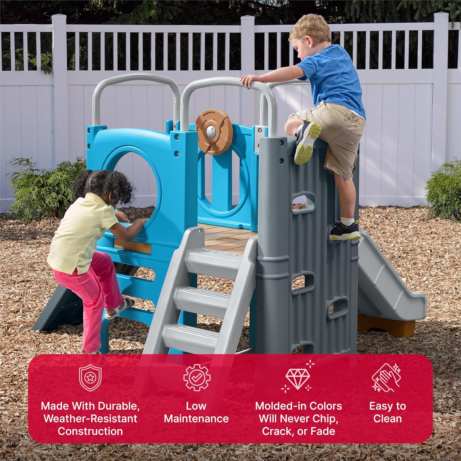 Step2 Scout & Slide Climber, Kids Outdoor Playset, Backyard Playground Set, Slide, Climbing Wall, Tunnel, Outside