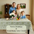 CPC Agate Green Block Print 100% Cotton Square Tablecloth 60x60 Inch