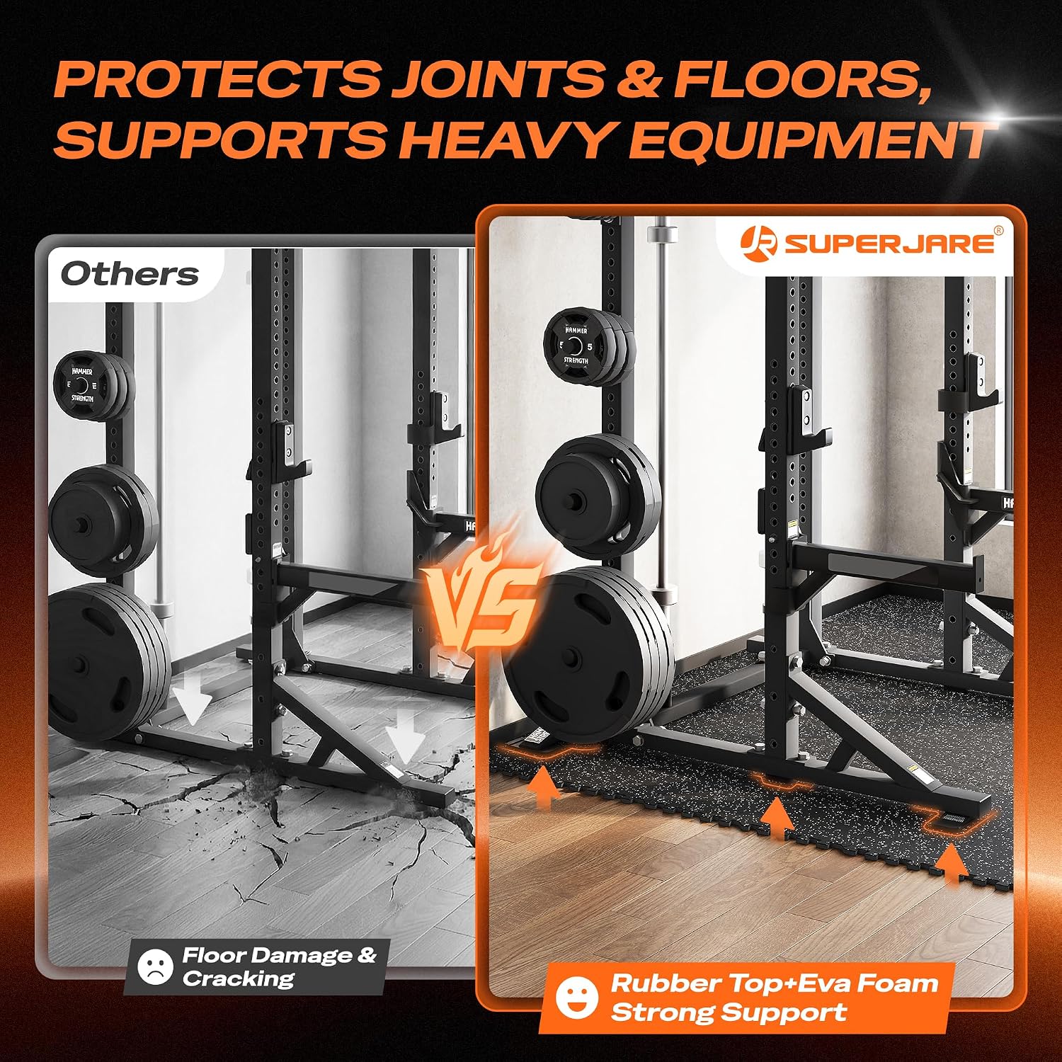 0.56'' Thick 24 Pcs 96 Sq Ft Rubber Top Exercise Equipment Mats, High Density EVA Foam Mats with Rubber Top
