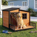 XLarge Dog House Outdoor Anti‑Chew Iron Wooden Elevated Dog Kennel Home 44"