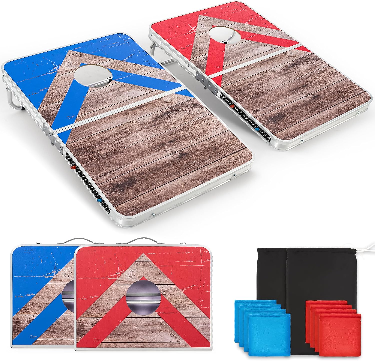 Cornhole Board Set with Score Sheet, 4×2/3×2 FT Regulation Size Corn Hole Games for Adults with Lightweight Aluminum