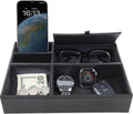 Men's Valet Tray, Jewelry Box Nightstand Organizer with 5 Compartments for Phone Keys Wallet Watch Glasses, Faux