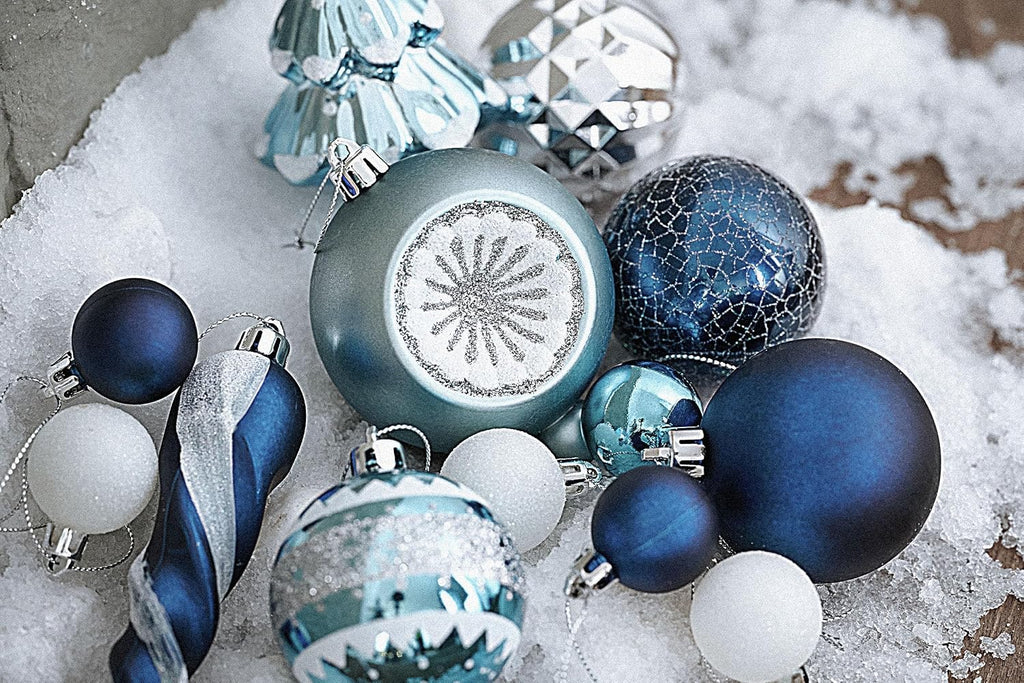 Christmas Ornaments Set, 100ct Navy Blue and Silver Shatterproof Christmas Tree Decorations Ball Ornaments Bulk