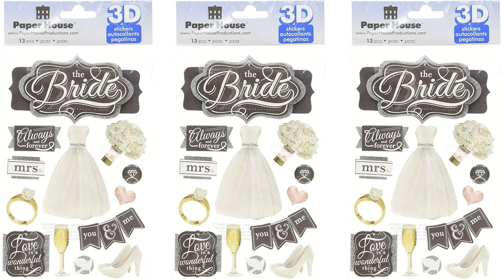 STDM-0254E 3D Cardstock Stickers, The Bride (3-Pack)