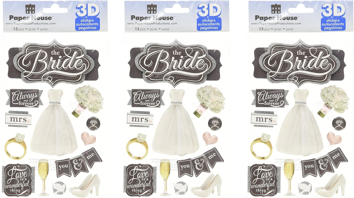 STDM-0254E 3D Cardstock Stickers, The Bride (3-Pack)