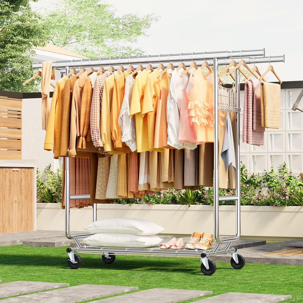 Clothes Rack Heavy Duty Load 900 Lbs with Wheels,Commercial,Chrome