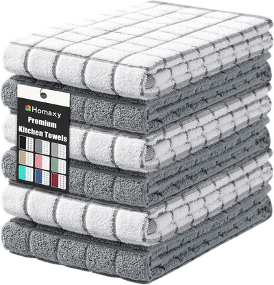 Large Premium Cotton Kitchen Towels 16"x 28", 6 Pack, Grey | Natural Ring Spun 390 GSM Dish Towels, Super Absorbent