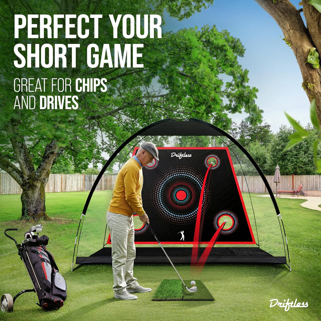 Golf Net – 10x7 ft Practice Net for Backyard Driving, Indoor Hitting Net with Mat, A Great Gift for Golfers or Dad –