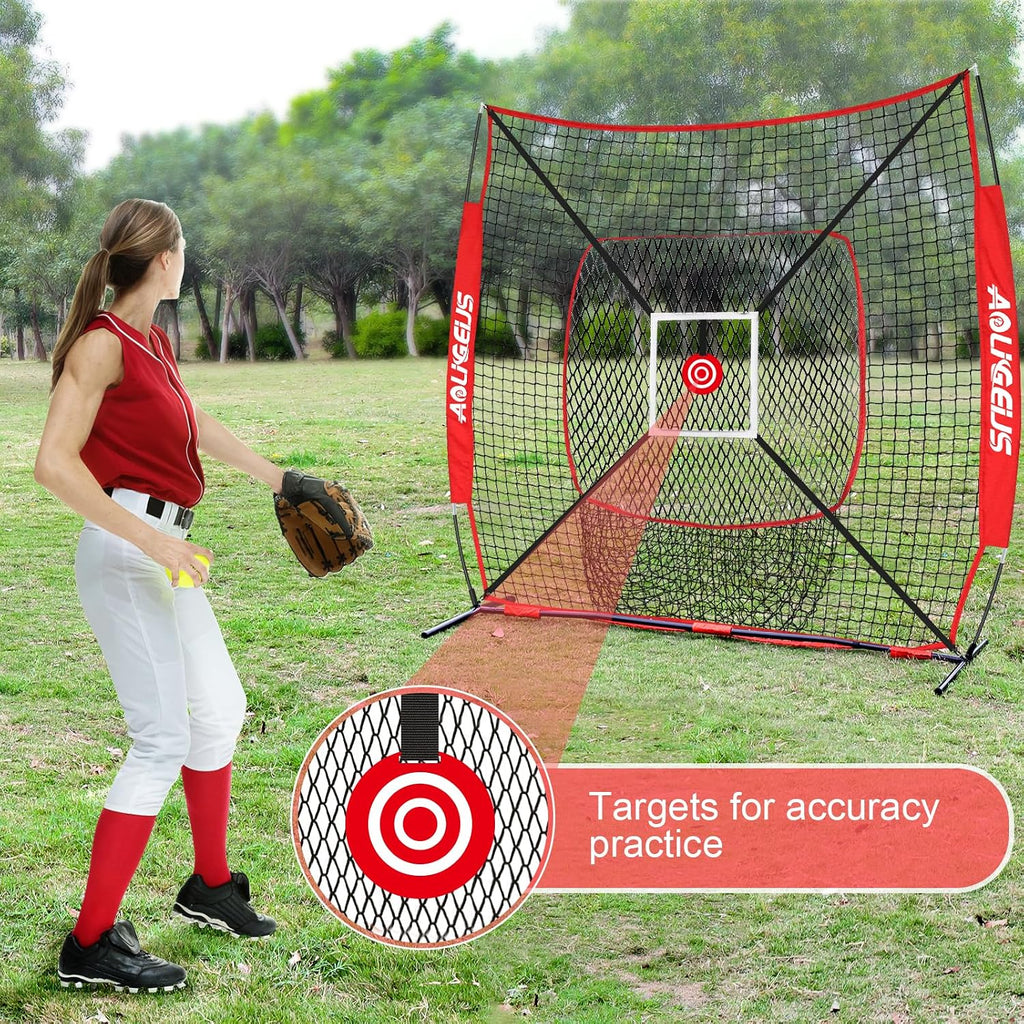 6'x6' Baseball Softball Pitching Net Practice Net,Batting Tee | Baseball Pitching Net with Batting Tee Strike Zone