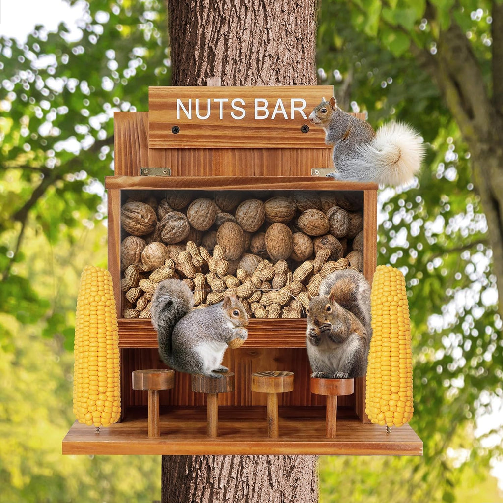 Squirrel Feeder for Outside Tree, Squirrel Picnic Table Feeder for Outdoors Corn Cob Peanut Feeder Funny Chipmunk