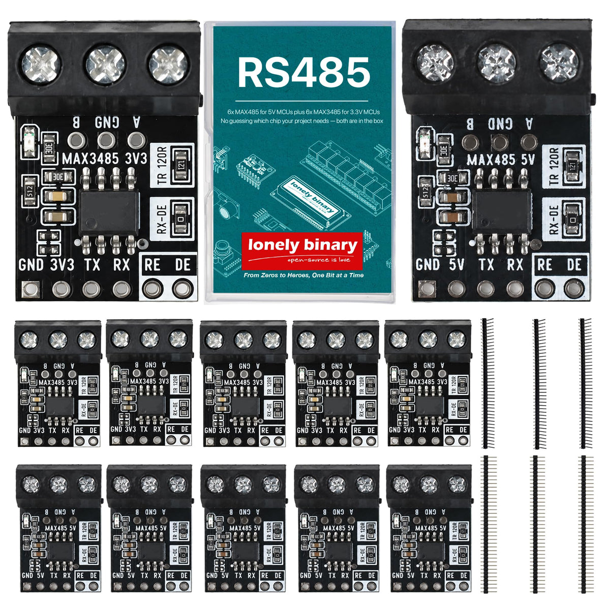 LONELY BINARY 12-Pack RS485 Transceiver Modules, MAX485 & MAX3485 Chips