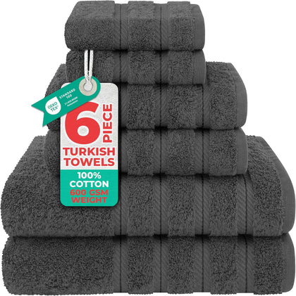 100% Cotton Luxury Turkish Towels, 6 Piece Towel Set | Soft Absorbent Quick Dry OEKO Tex Standard 100 Certificated