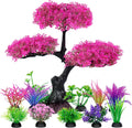 Pink Artificial Plastic Tree Aquarium Plants Decor Set, 11PCS | Soft Cherry Blossom Tree Fish Tank Decorations, Betta