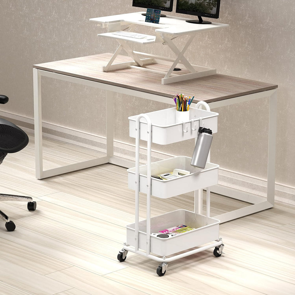 3-Tier Heavy Duty Metal Utility Rolling Cart, White