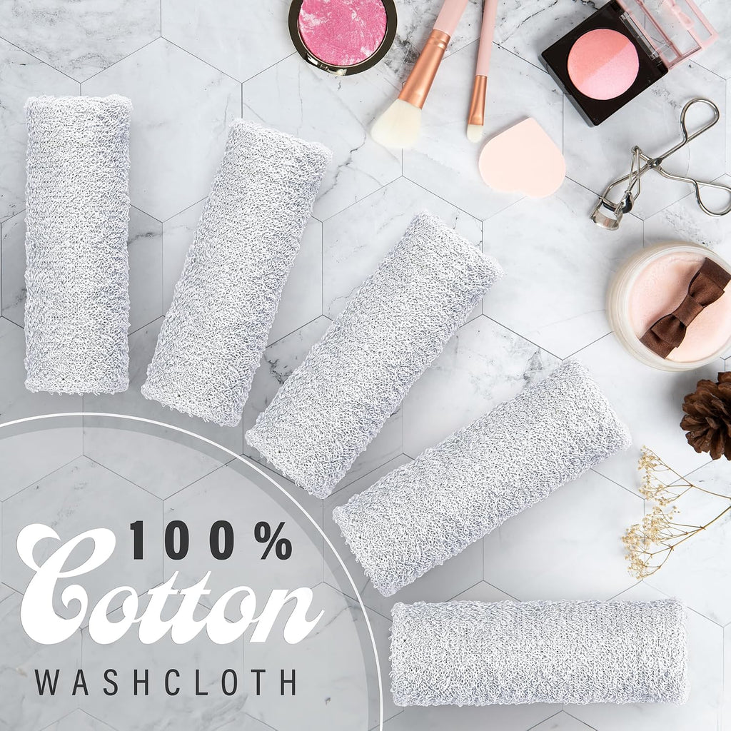 100% Cotton Washcloths 12x12 in, Absorbent, White (10 Pack)