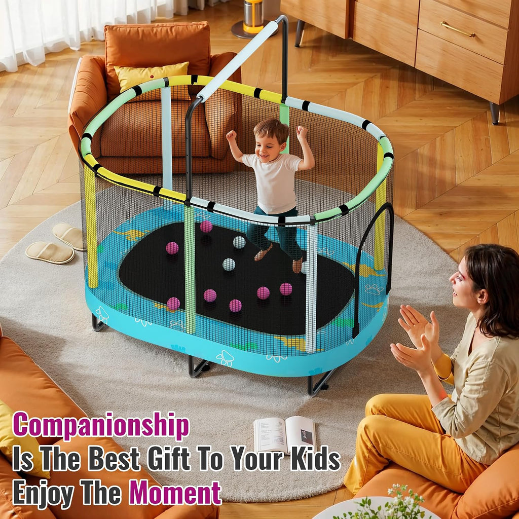 Kids Trampoline, Indoor Trampoline Approved by ASTM, Safety Enclosure Net and Adjustable Handrail, 1-8 Children