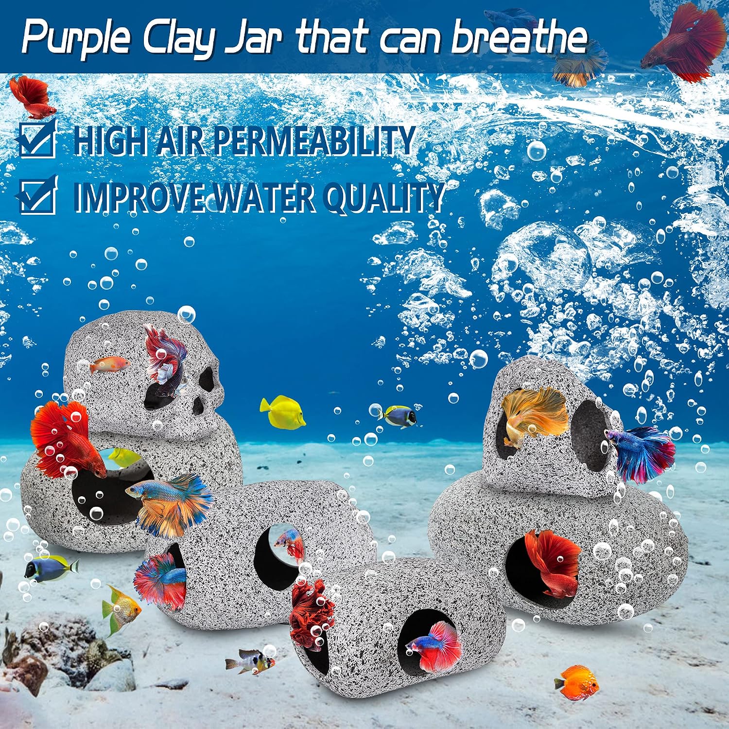 Betta Fish Tank Rock Cave Decor Aquarium Accessories, Medium | Aquarium Decorations Stones House for Hiding and