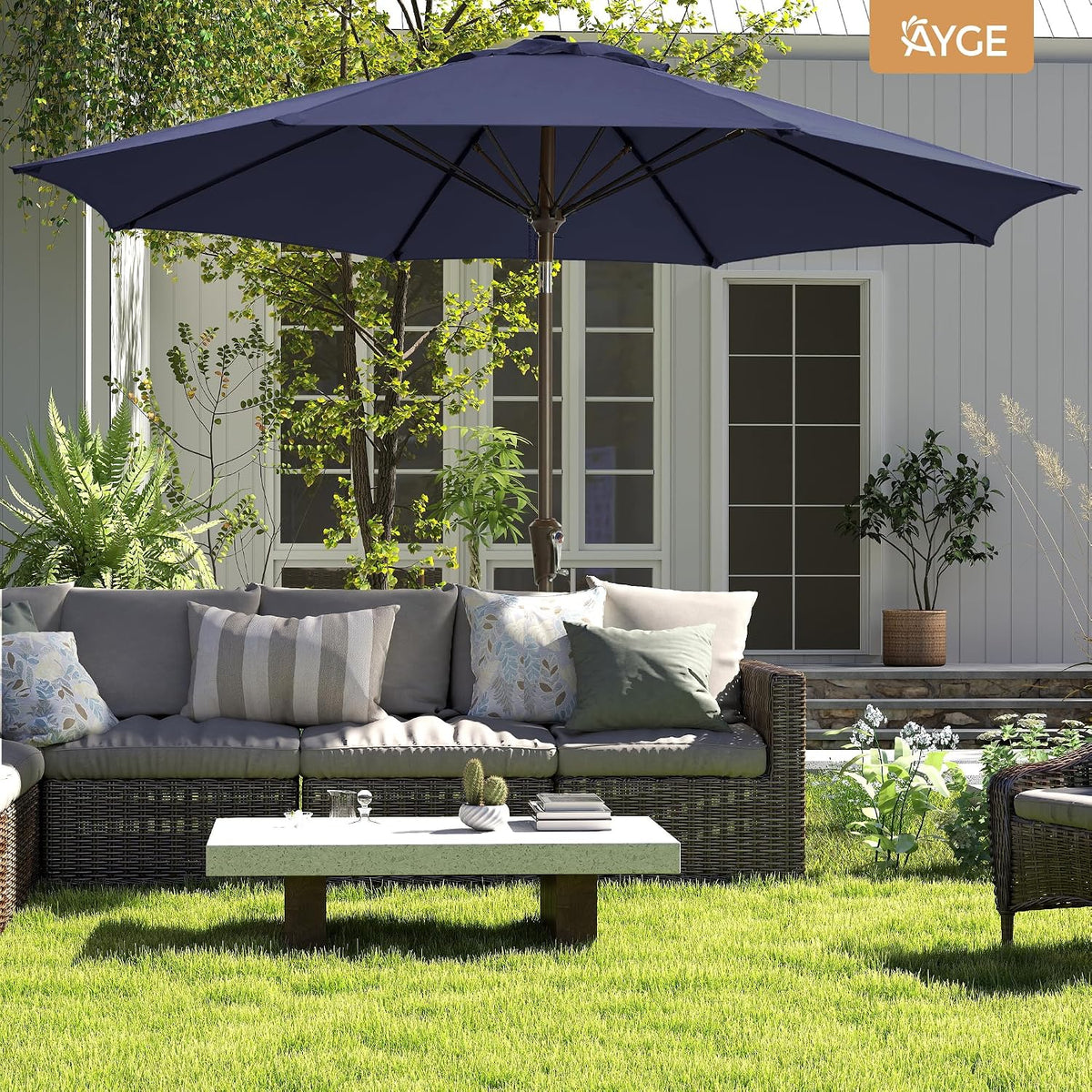 9 FT Outdoor Umbrella Patio Table Umbrella Fiberglass Frame Navy