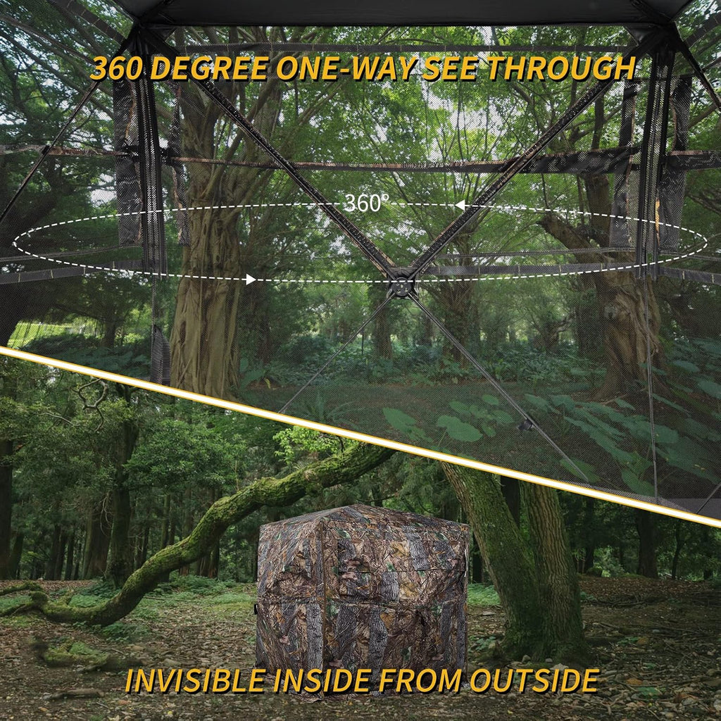 Hunting Blind 270/360 Degree See Through Ground Blind with Carrying Bag, 2/3/4 Person Pop Up Camouflage Tent Portable
