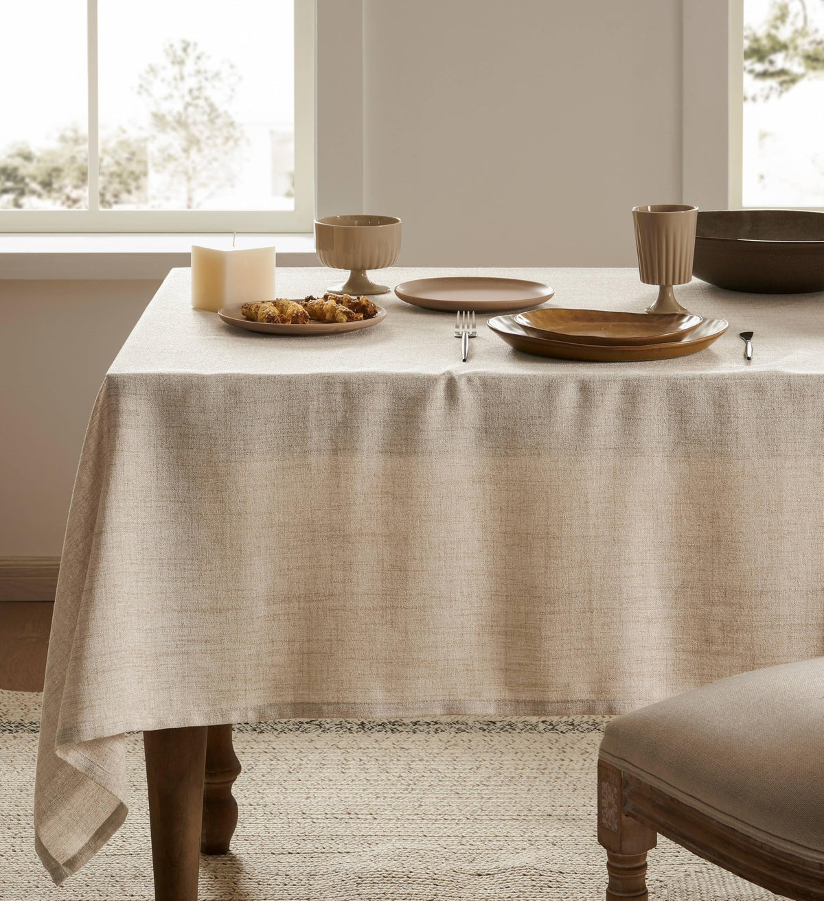 52"x70" Rectangle Linen Tablecloth Fits Small Dining Table, Natural