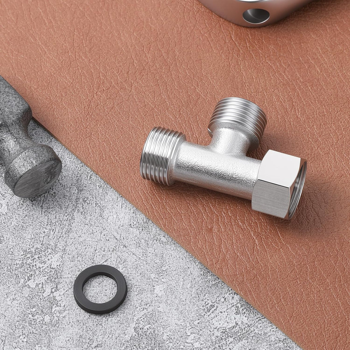 3/8 Compression Tee Valve Adapter, Brass 3 Way Adapter Tee Connector Angle Stop Water Line Connector T Pipe Fitting, Silver