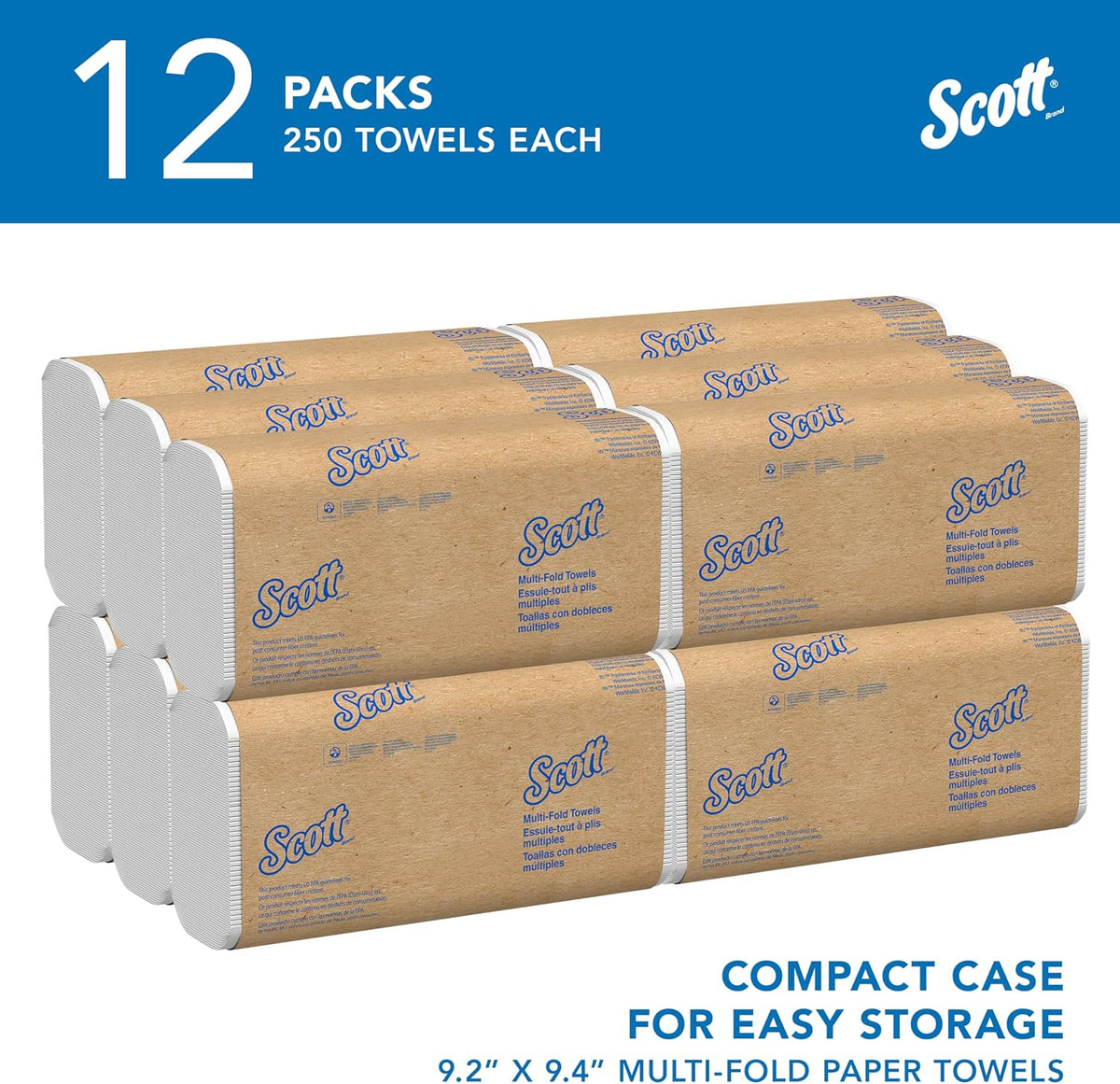 Universal Multifold Paper Towels, Bulk (03650), Absorbency Pockets, White, 9.2"x9.4" Towel, Compressed, Compact (Pack