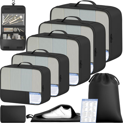9 Set Packing Cubes with Packing List Luggage Packing Organizers for Travel Accessories (Black)