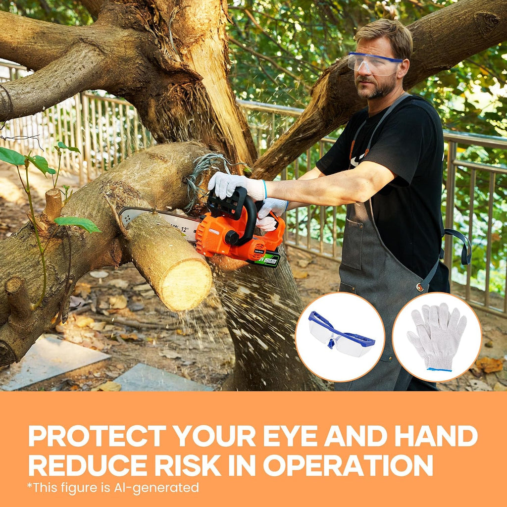 12 inch Electric Cordless Chainsaw, 4.0Ah Battery Operated Chainsaw Brushless Motor 4500 RPM, Auto-Oil, Safety