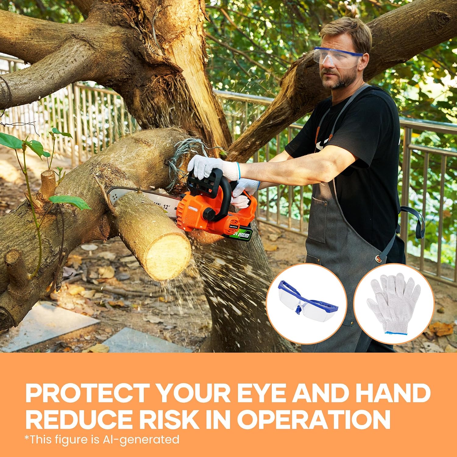 12 inch Electric Cordless Chainsaw, 4.0Ah Battery Operated Chainsaw Brushless Motor 4500 RPM, Auto-Oil, Safety